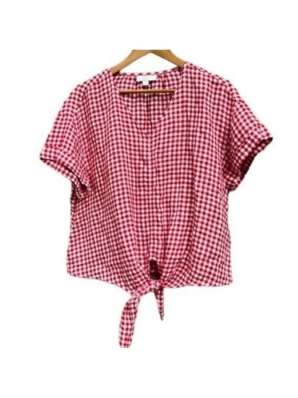 Charter Club Red Gingham Tie-Front Crop Blouse XL